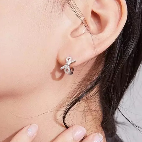 Sterling Silver 925 Hoop Bow Earrings - Picture 2 of 4